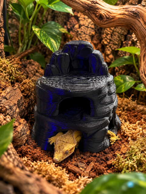 Obsidian Rock Hide | 3D Printed Gecko Hide & Climbing Perch